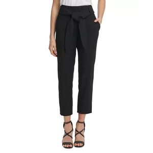 DKNY Petite High-Waisted Tie Front Ankle Pants Black Size 6P Women's Seaside Tro